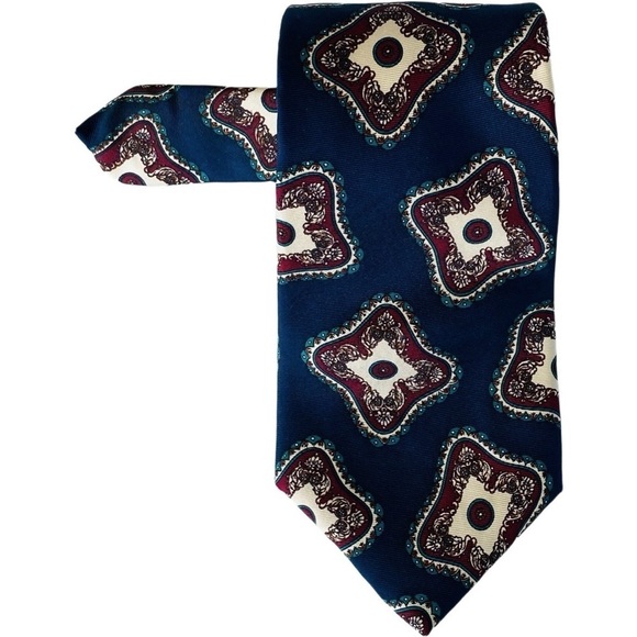 DIOR Silk Neck Tie Blue Tan Design - Picture 1 of 6
